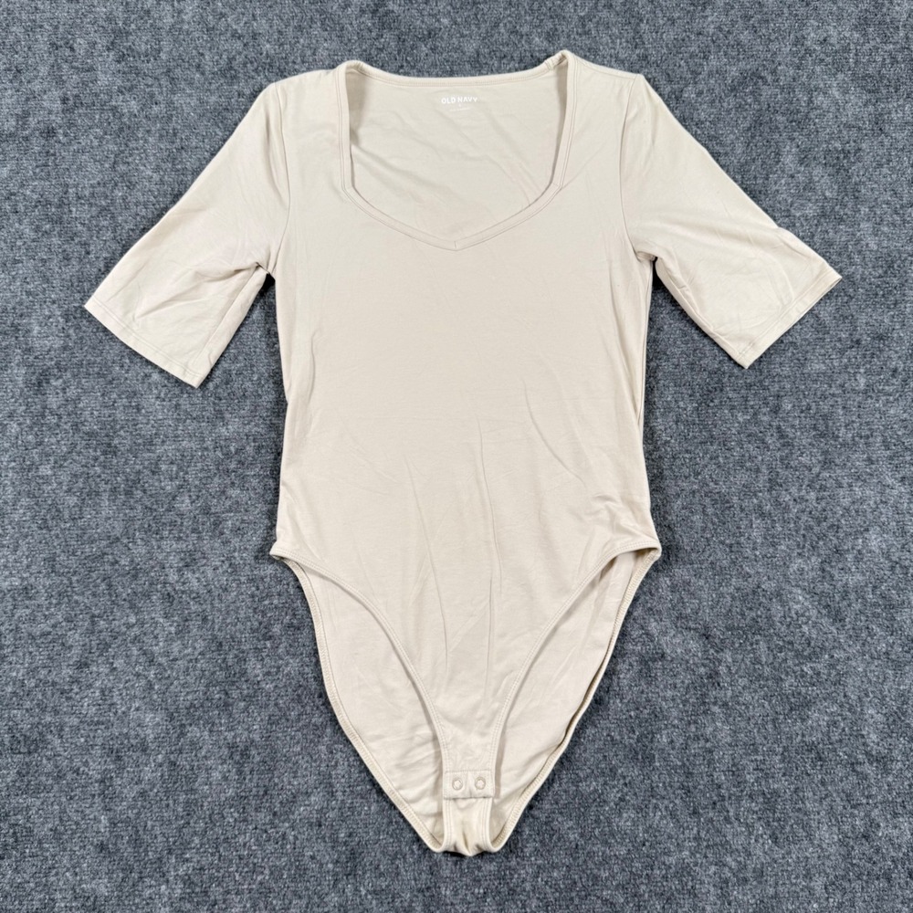 Old Navy Bodysuit Size Small Beige Square Neck Short Sleeve Basic Women's‎